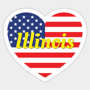 Illinois American Flag Heart Sticker